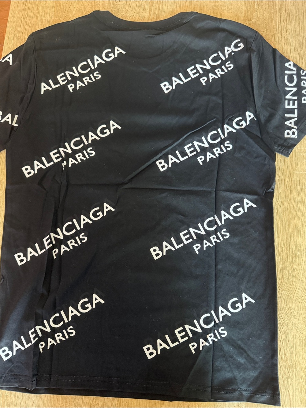 Balenciaga Black Tee with White Allover Logo - Picture 3 of 3